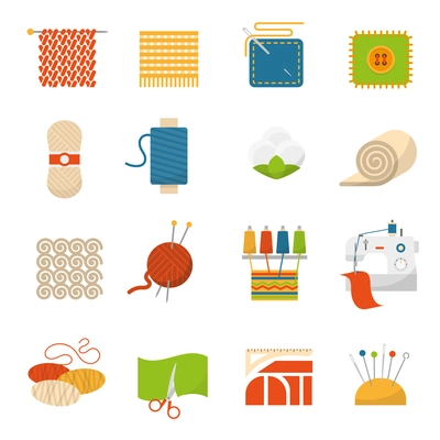 Textile industry flat icons set with clothing manufacture symbols isolated vector illustration