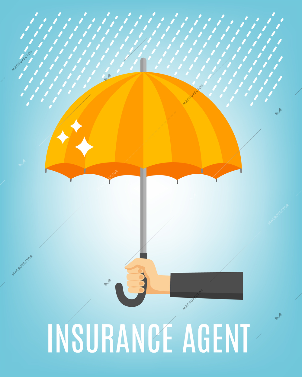 Insurance agent background with rain umbrella and hand flat vector illustration