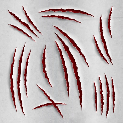 Cat claw scratches set realistic torn paper vector illustration