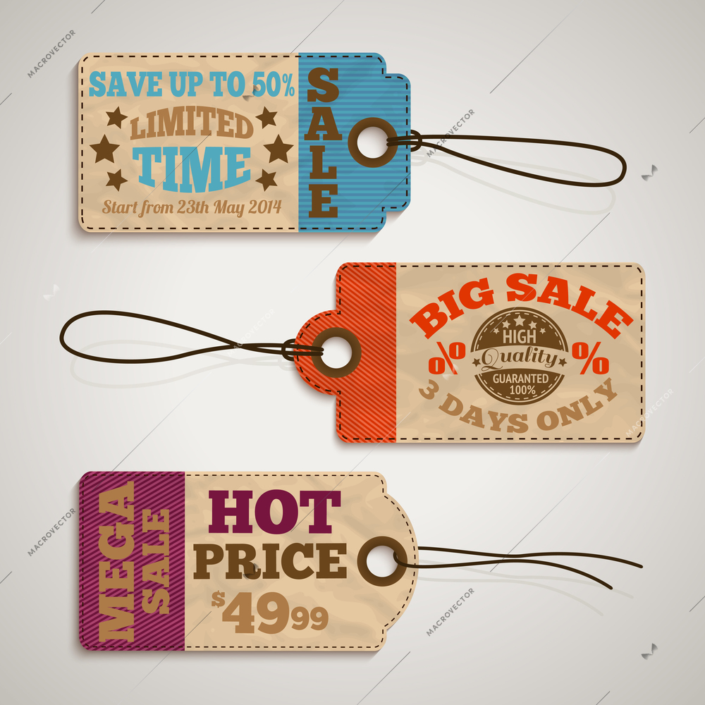 Collection of cardboard sale price tags design templates vector illustration