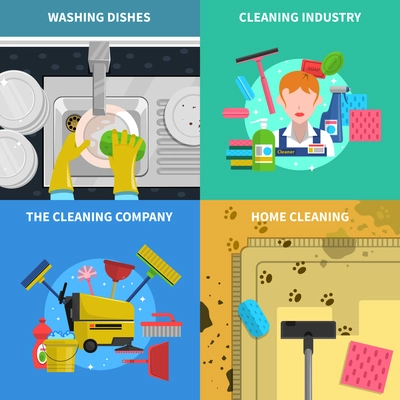 Cleaning concept icons set with home cleaning and cleaning industry symbols flat isolated vector illustration