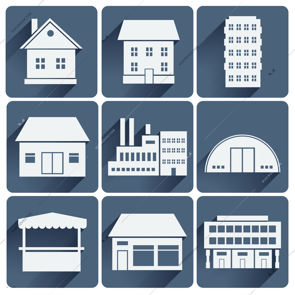 Commercial industrial and residential building icons set vector illustration