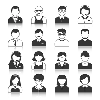 Avatar icons users head black silhouette portrait isolated vector illustration