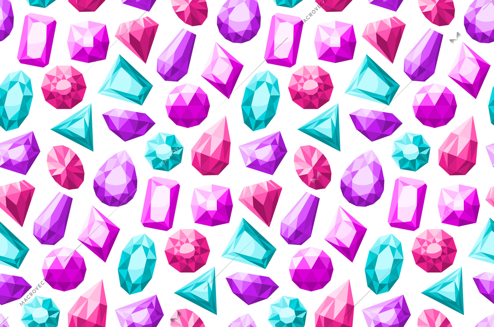 Bright gemstones in different colors and shape seamless pattern flat isolated vector illustration