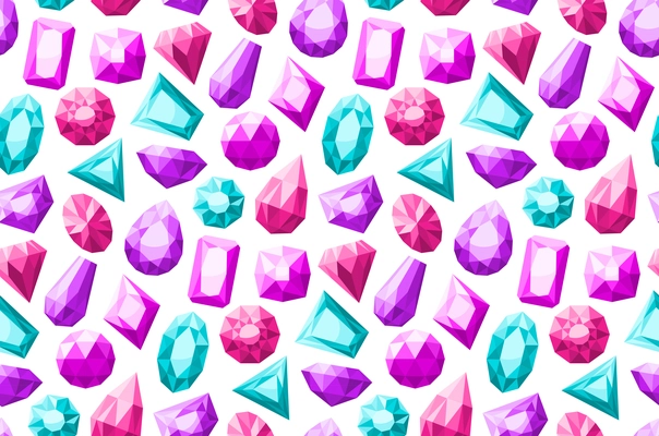 Bright gemstones in different colors and shape seamless pattern flat isolated vector illustration