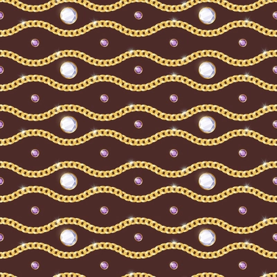 Jewelry realistic seamless pattern with gold chain on brown background vector illustration