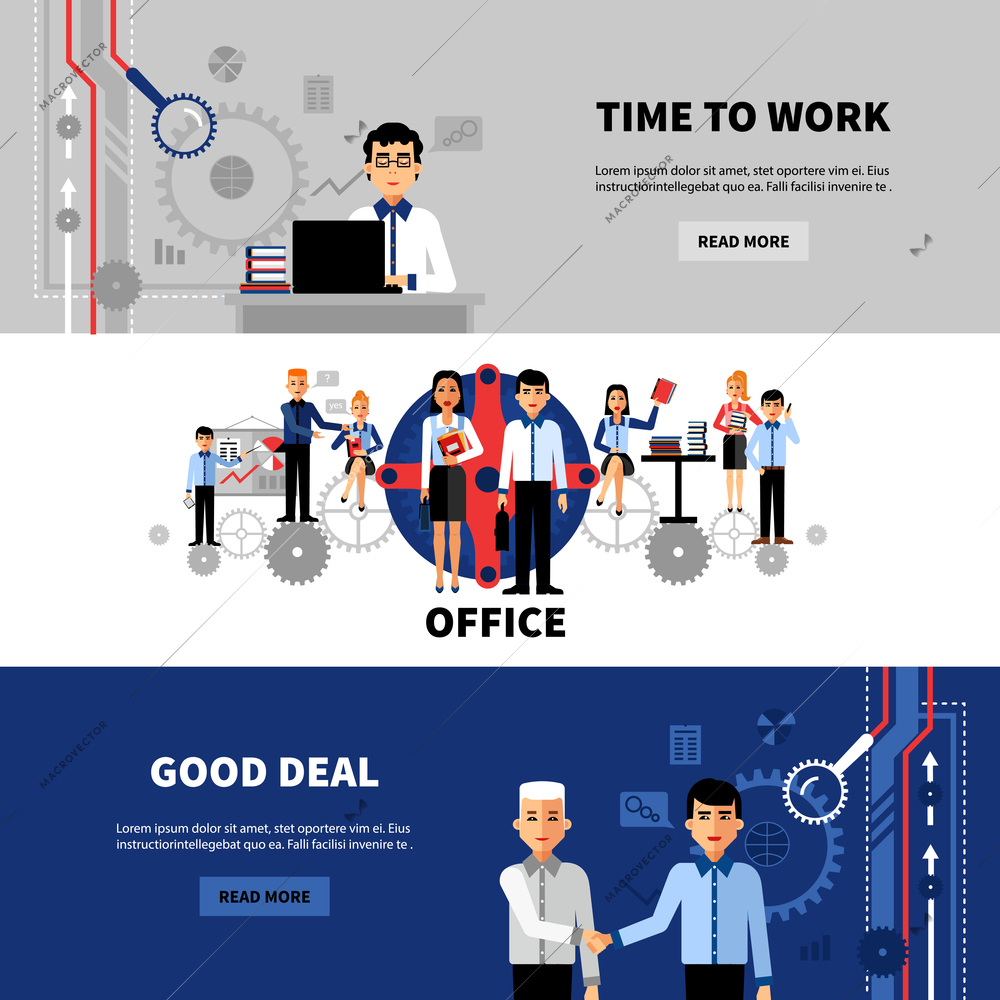 Business people office concept 3 horizontal online banners set with good deal flat abstract isolated vector illustration