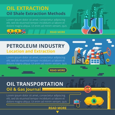 Oil industry horizontal banner set with petroleum transportation elements isolated vector illustration