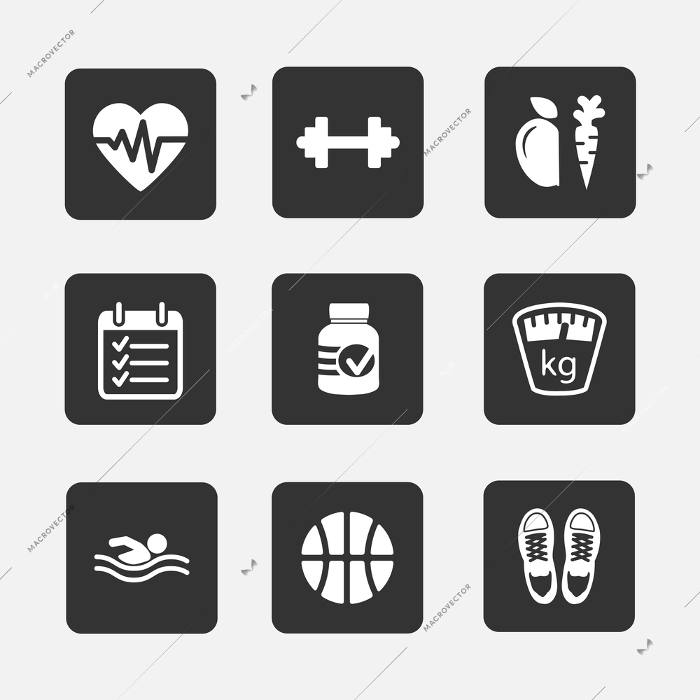 Set of flat fitness icons vector illustration isolated