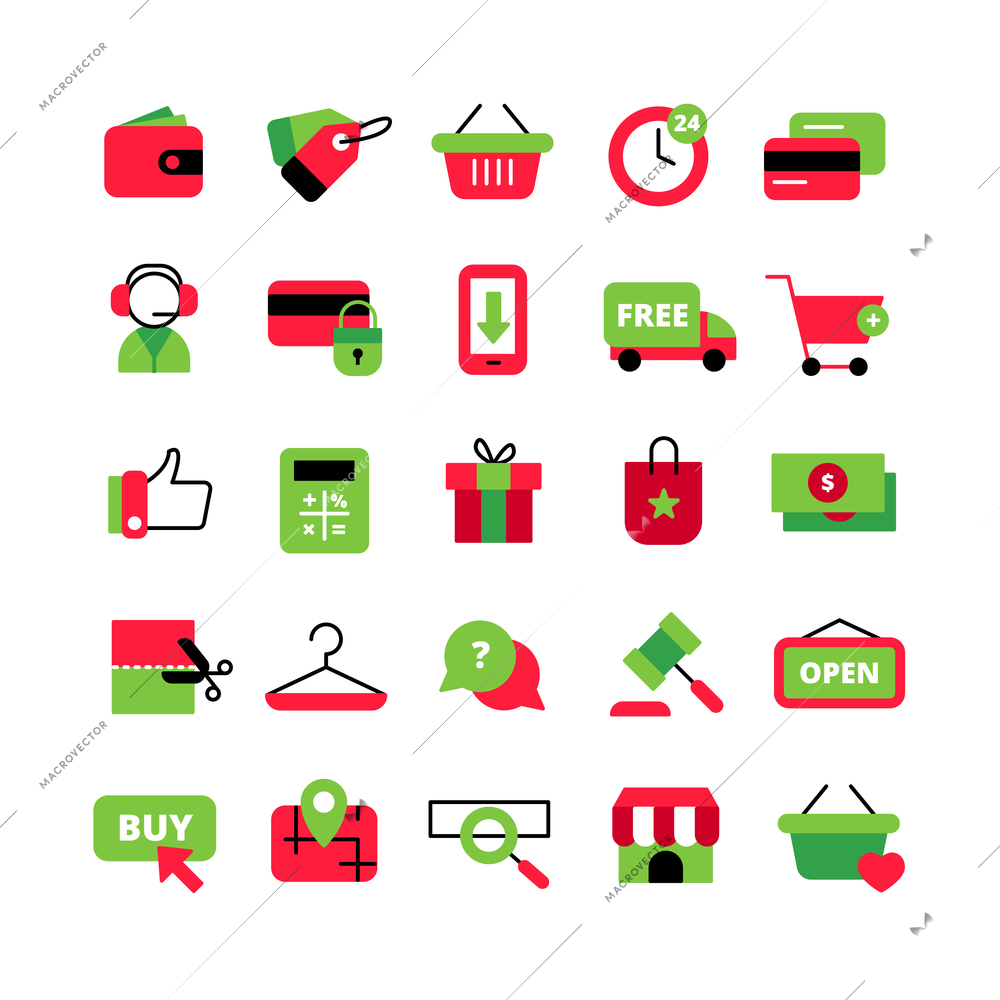 E-commerce and shopping  icons set with shopping cart and payment symbols flat isolated vector illustration
