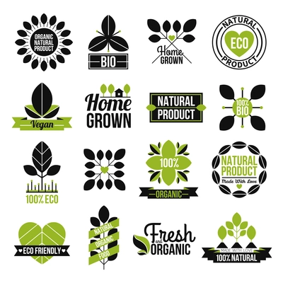 Organic natural product label set for advertising healthy and fresh food flat isolated vector illustration