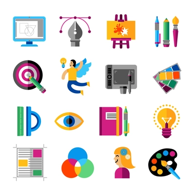 Creative designer icons set with idea and painting symbols flat isolated vector illustration