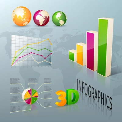 Abstract 3d business infographics design elements charts and graphs vector illustration