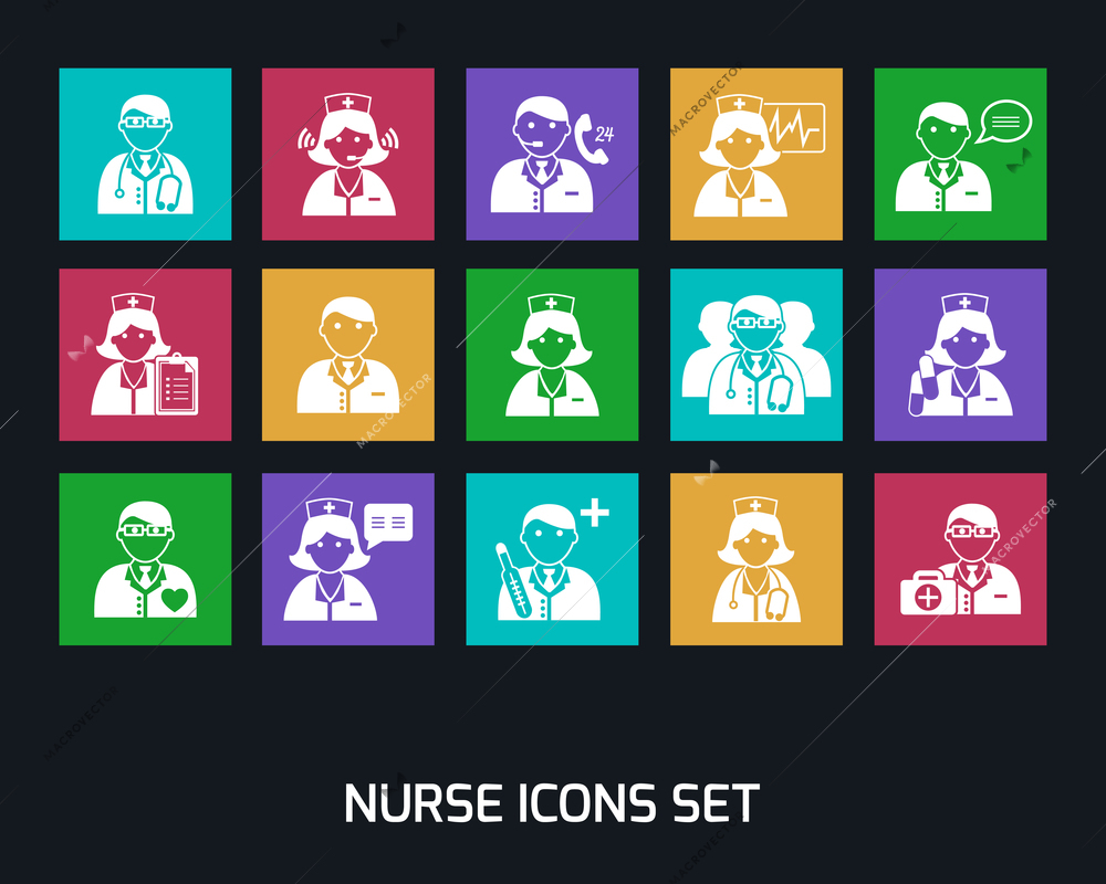 Medicine doctors and nurses icons set for emergency healthcare and hospital isolated vector illustration