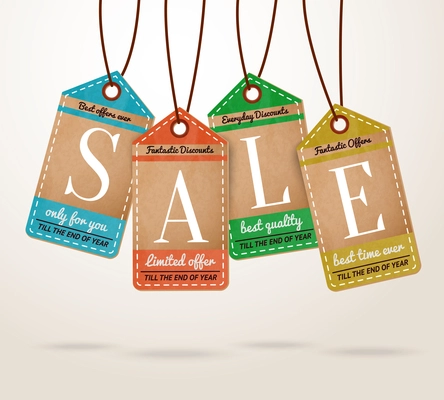 Cardboard price tags sale labels design concept vector illustration