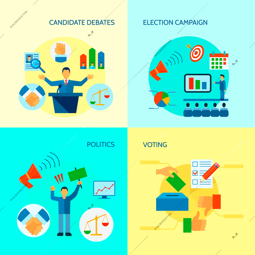 Flat politics concept with election process voting debates campaign vector illustration