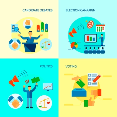 Flat politics concept with election process voting debates campaign vector illustration