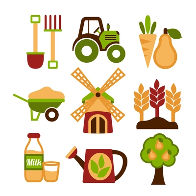 Farming harvesting and agriculture icons set of natural organic fruits and vegetables isolated vector illustration