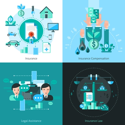 Business insurance concept icons set with legal assistance symbols flat isolated vector illustration