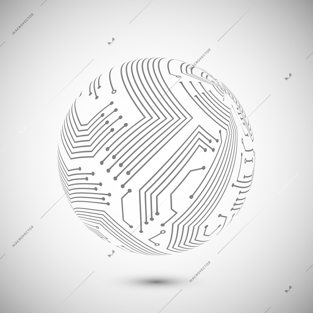Abstract electronic devices or computer circuits global network sphere emblem poster vector illustration