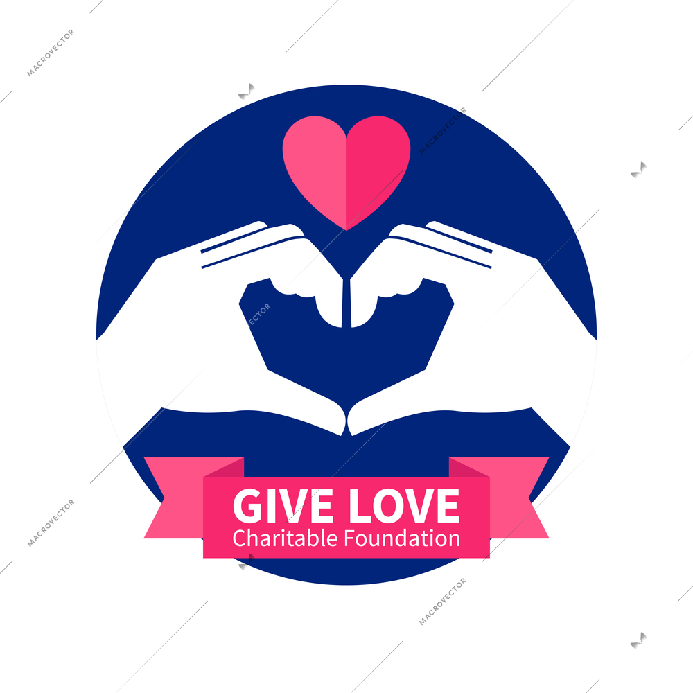 Charitable foundation logo with give love and peace symbol flat vector illustration