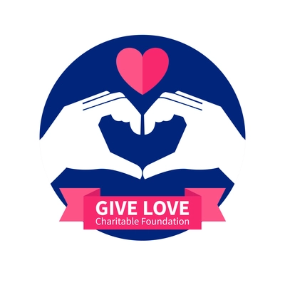 Charitable foundation logo with give love and peace symbol flat vector illustration