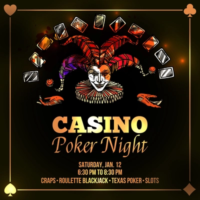 Joker poster with casino and poker night advertisement flat vector illustration