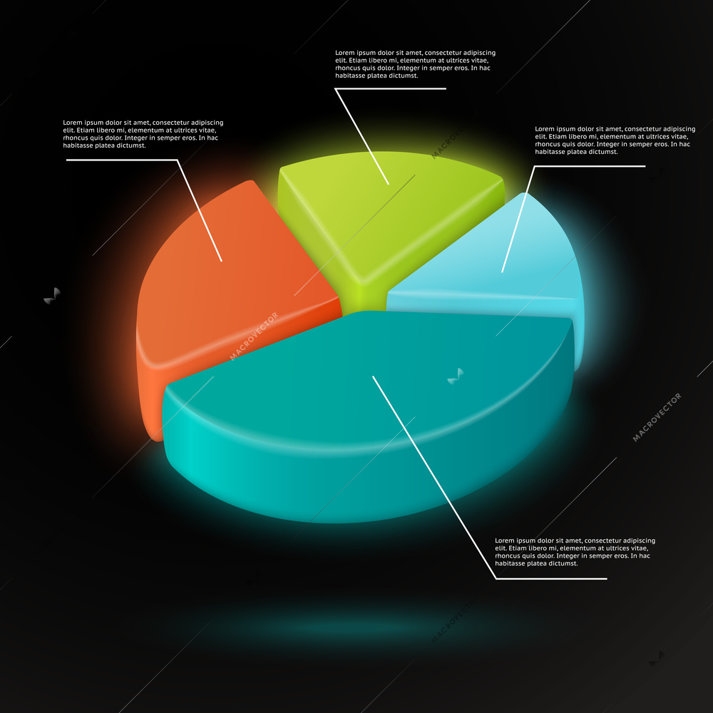 3d pie chart infographics template with data labels vector illustration