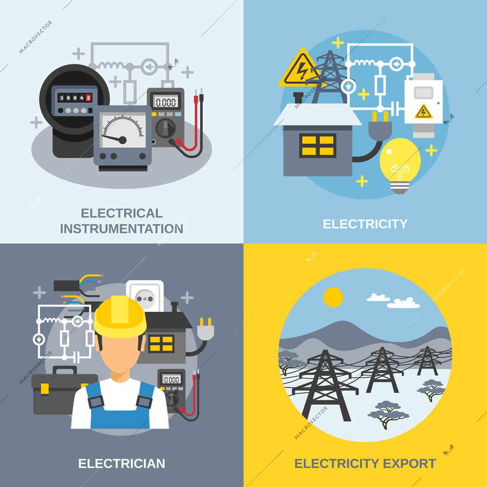 Electricity concept icons set with electricity export symbols flat isolated vector illustration