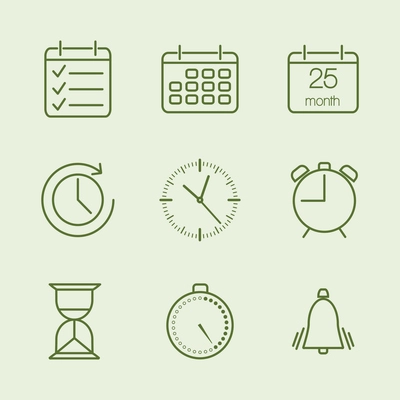 Contoured time and calendar icons set vector illustration