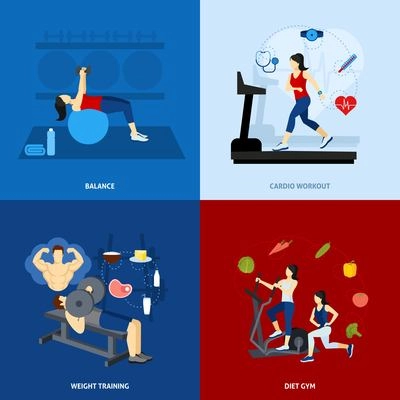 Gym workout design concept set with people doing sports flat icons isolated vector illustration