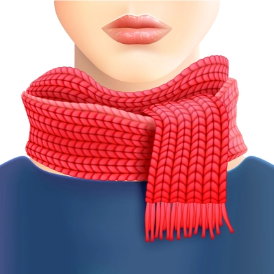 Woman fashionable knitted red scarf  for store window displays and casual wear winter accessories catalogs vector illustration