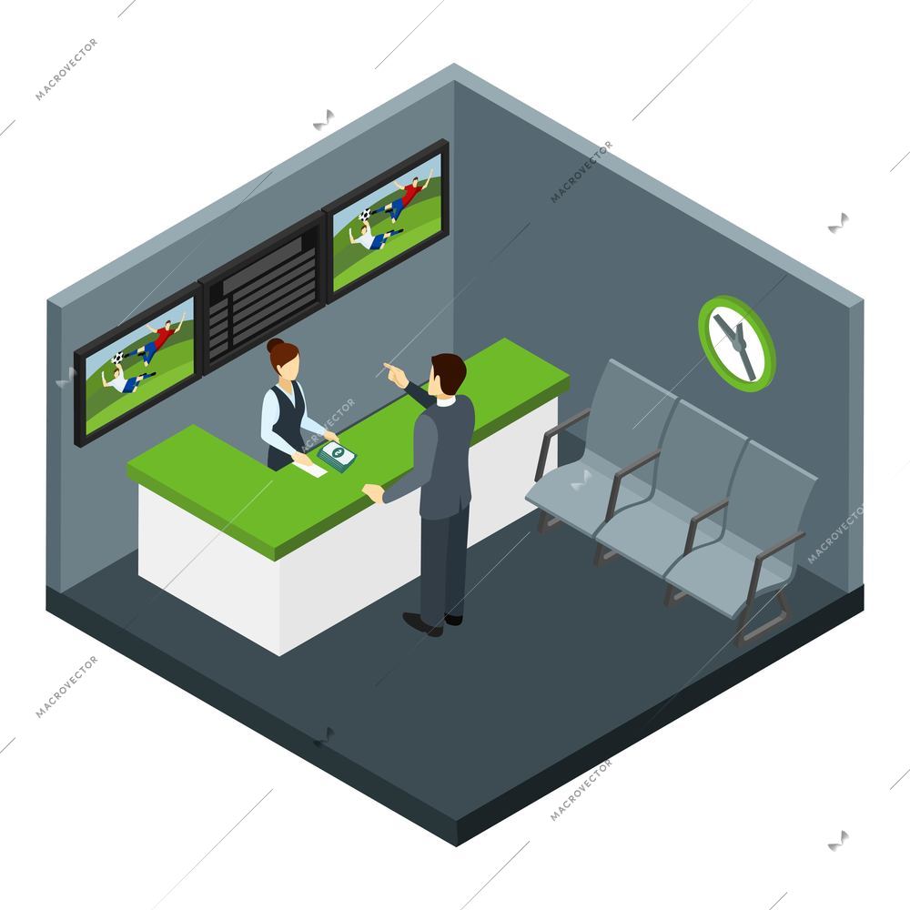 Bets and gambling with football and sports bets symbols isometric vector illustration