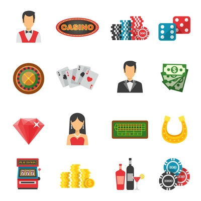 Casino icons set with cards money and luck symbols flat isolated vector illustration