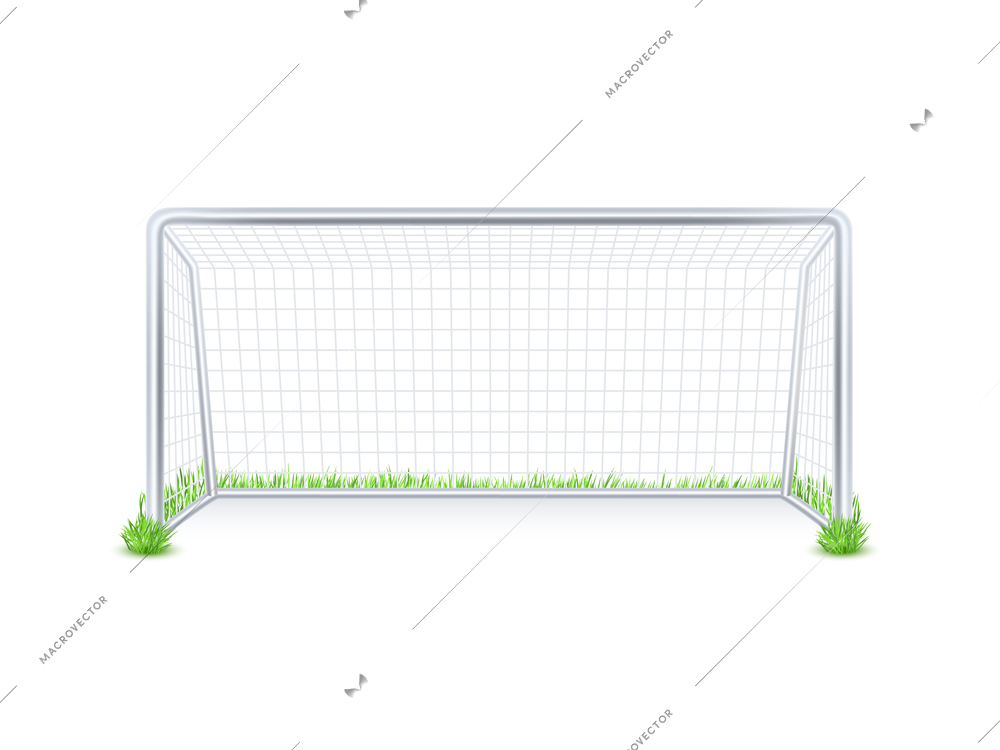 Outdoor soccer football game goal metal gate with white net on grass background print abstract  vector illustration