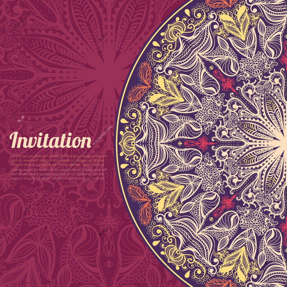 Ornamental invitation card with gold template vector illustration