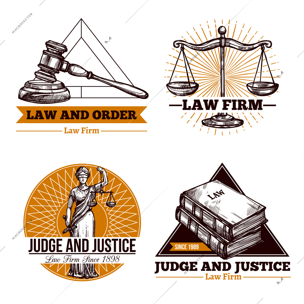 Set of legal  concept of office and  firm logo in vintage style vector illustration