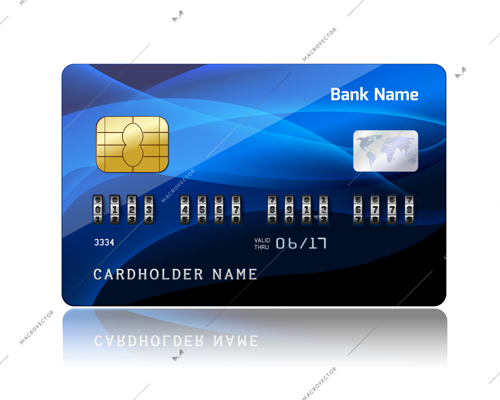 Realistic credit card with security combination code lock for financial protection concept isolated vector illustration