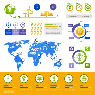 Energy business infographics layout design template with world map charts graphs and environment icons vector illustration