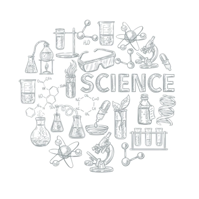 Chemistry sketch concept with school learning and science symbols vector illustration