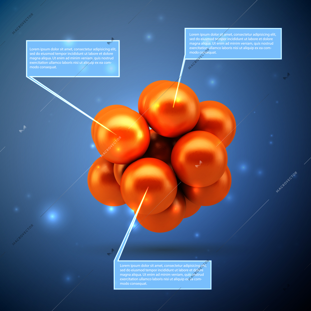 Abstract 3d molecular spheres infographics design elements with data labels vector illustration