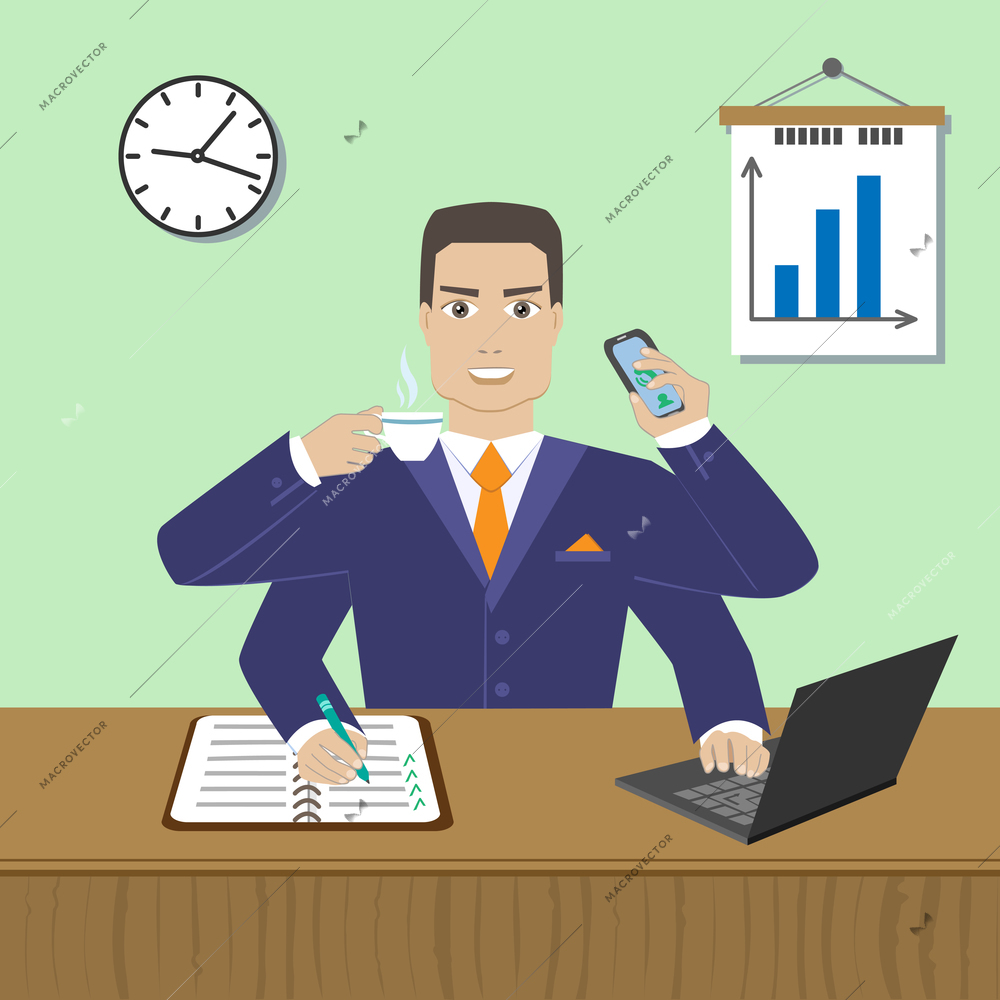 Effective busy multitasking employee concept vector illustration