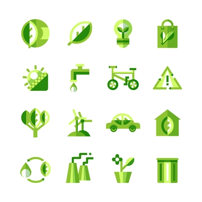 Green ecology icons set of ecologically clean products and safe production on white background isolated vector illustration