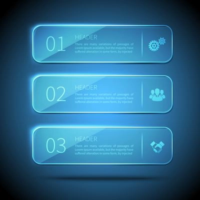 Web elements 3 horizontal glass plates for infographic on blue background vector illustration