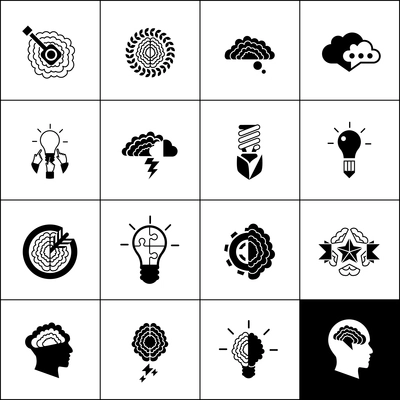 Brainstorm creativity planning and productivity icons black set isolated vector illustration