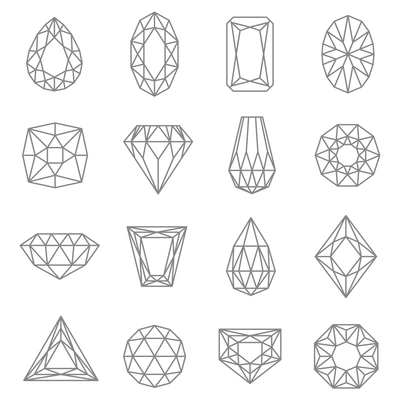 Jewels line icons set with classic design flat isolated vector illustration