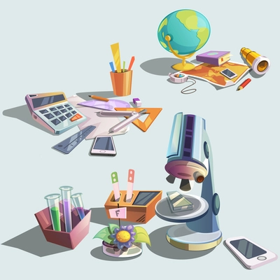 Science retro objects set with cartoon school education icons vector illustration