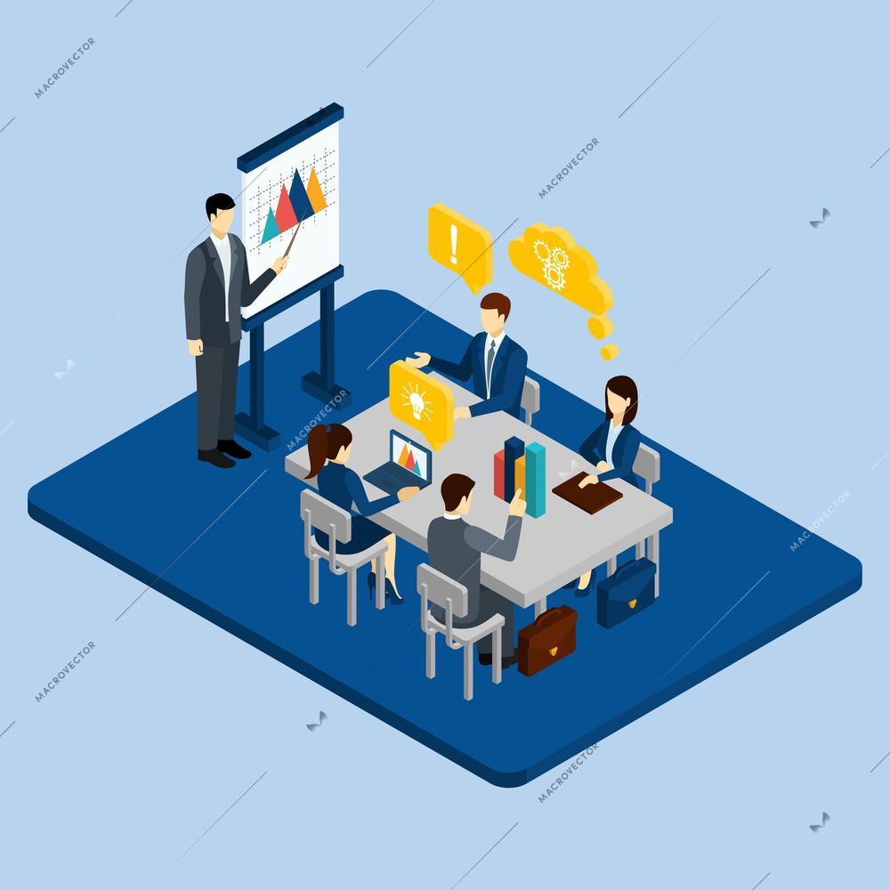 Business meeting concept with isometric people in office vector illustration