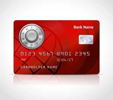 Realistic credit card template with code lock online payments security concept vector illustration