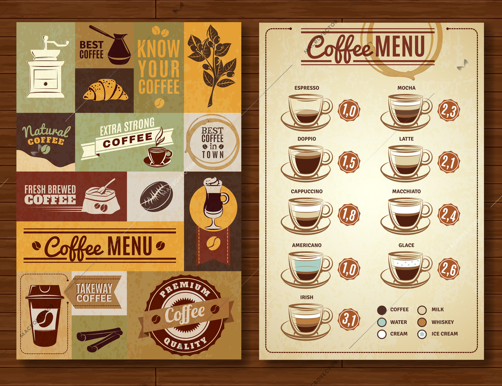 Coffee menu board for bar cafe restaurant vintage style 2 vertical banners composition abstract isolated  vector illustration